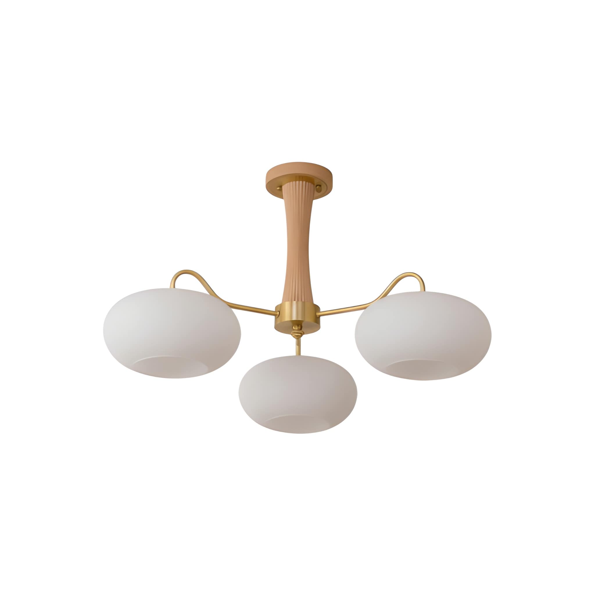 Persimmon Glass & Brass Chandelier - Natural Wood Mid-Century Chandelier