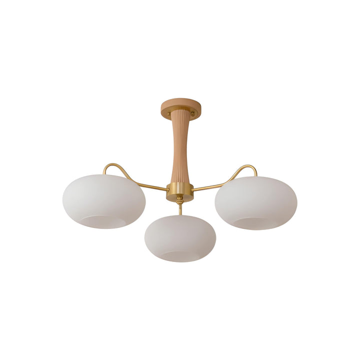 Persimmon Glass & Brass Chandelier - Natural Wood Mid-Century Chandelier