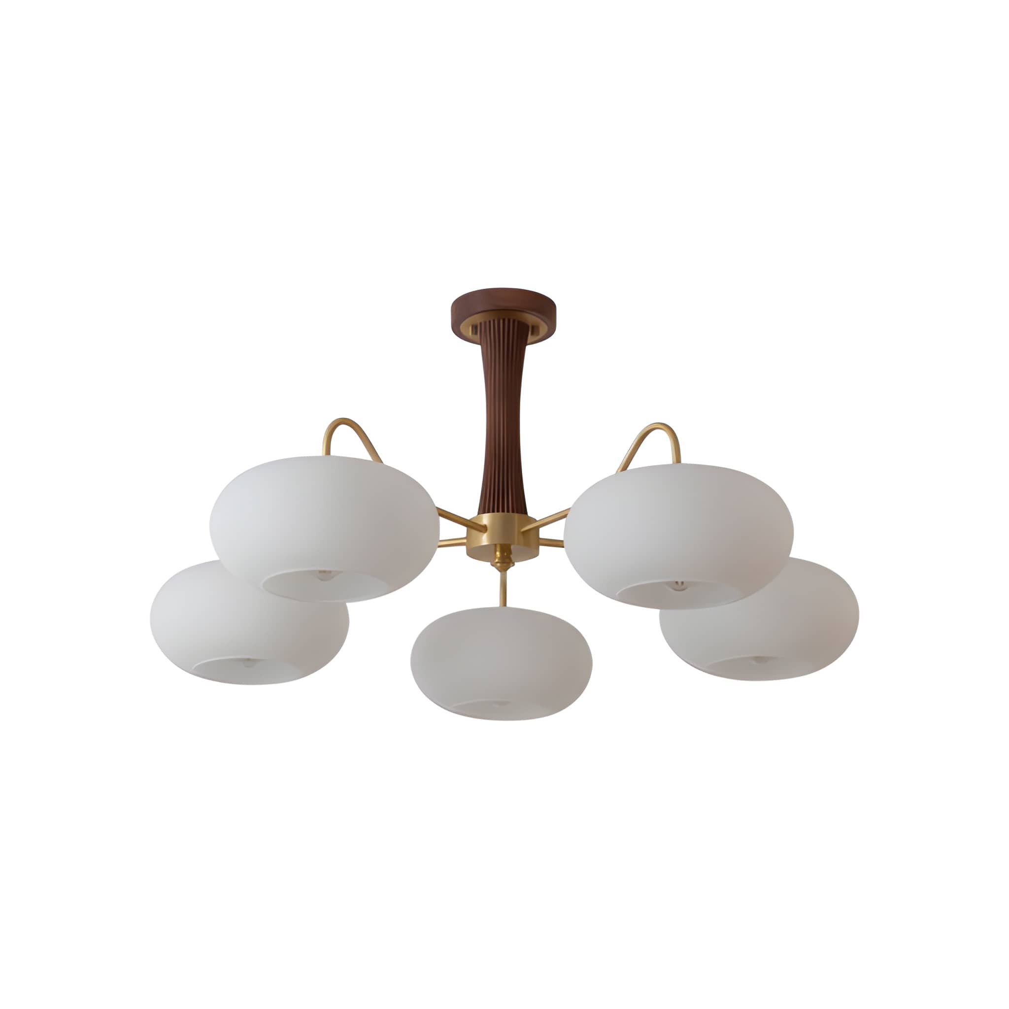 Persimmon Glass & Brass Chandelier - Natural Wood Mid-Century Chandelier