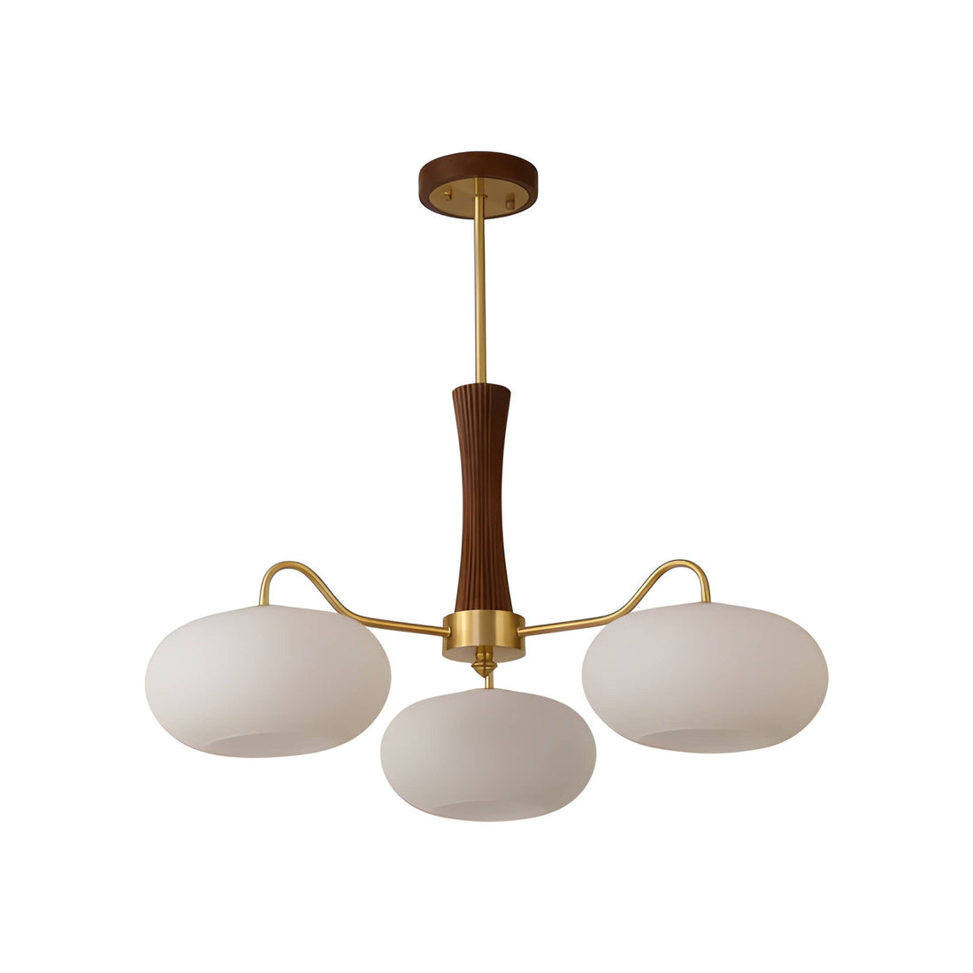 Persimmon Glass & Brass Chandelier - Natural Wood Mid-Century Chandelier