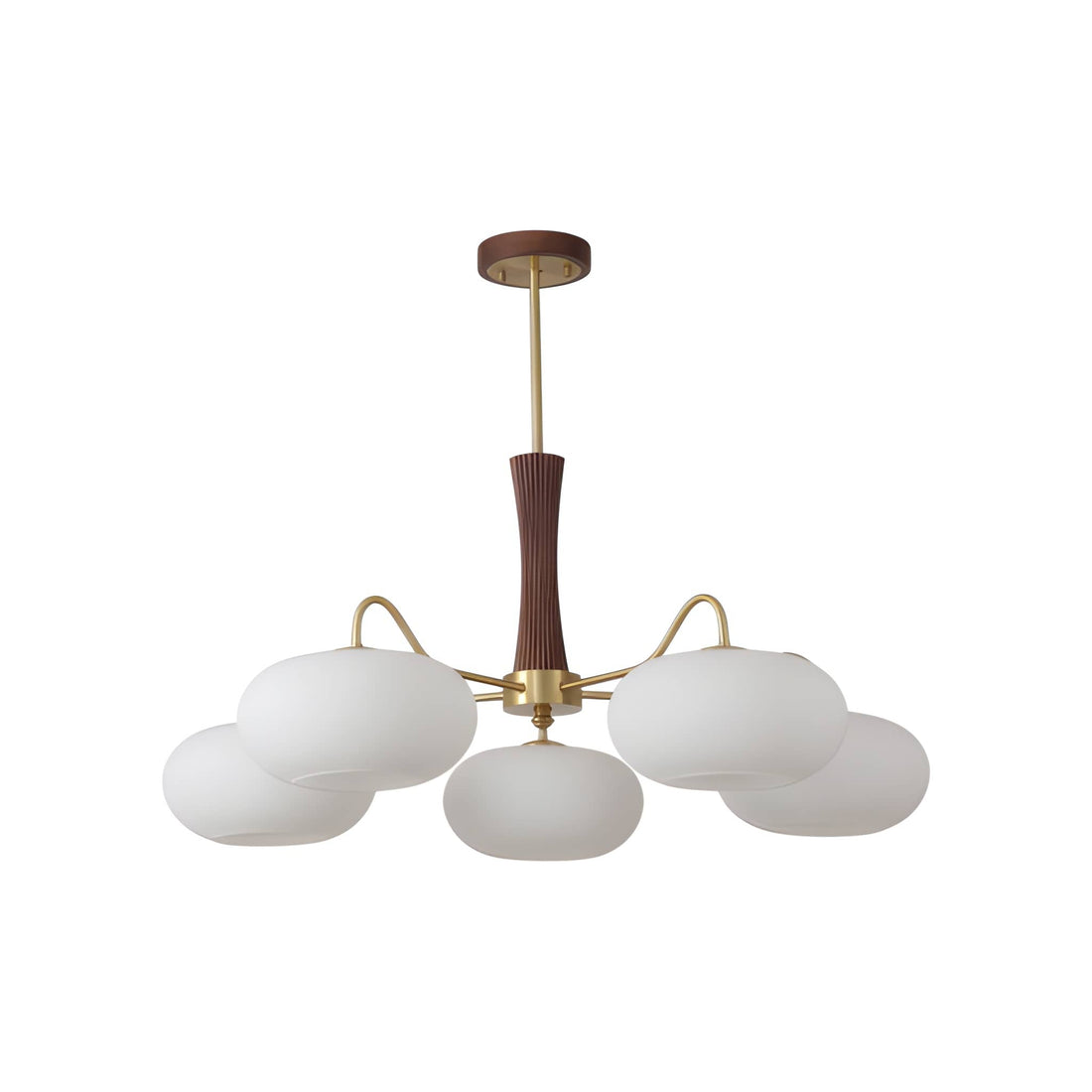 Persimmon Glass & Brass Chandelier - Natural Wood Mid-Century Chandelier