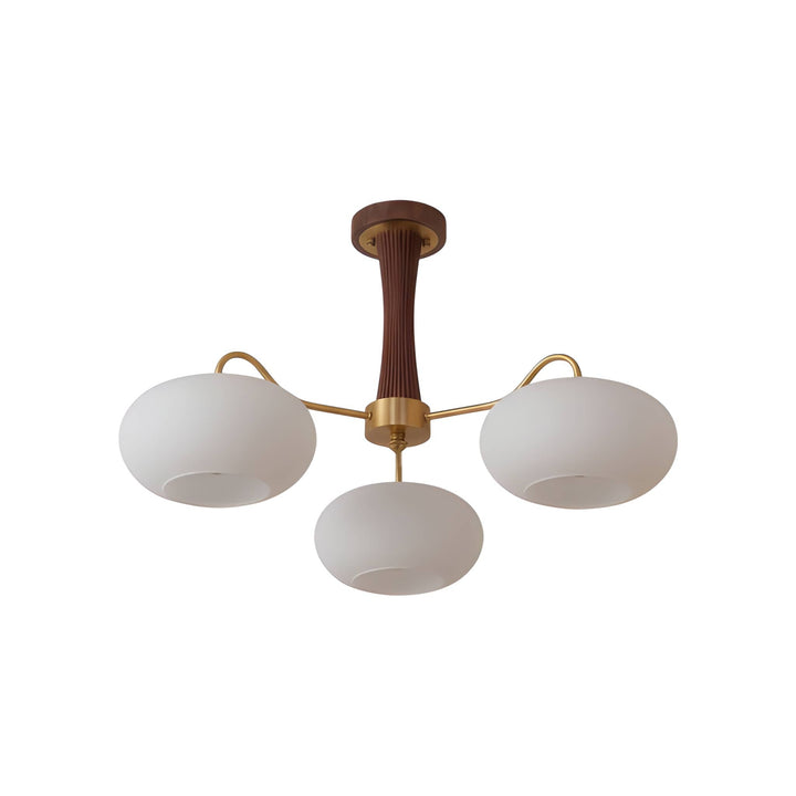 Persimmon Glass & Brass Chandelier - Natural Wood Mid-Century Chandelier