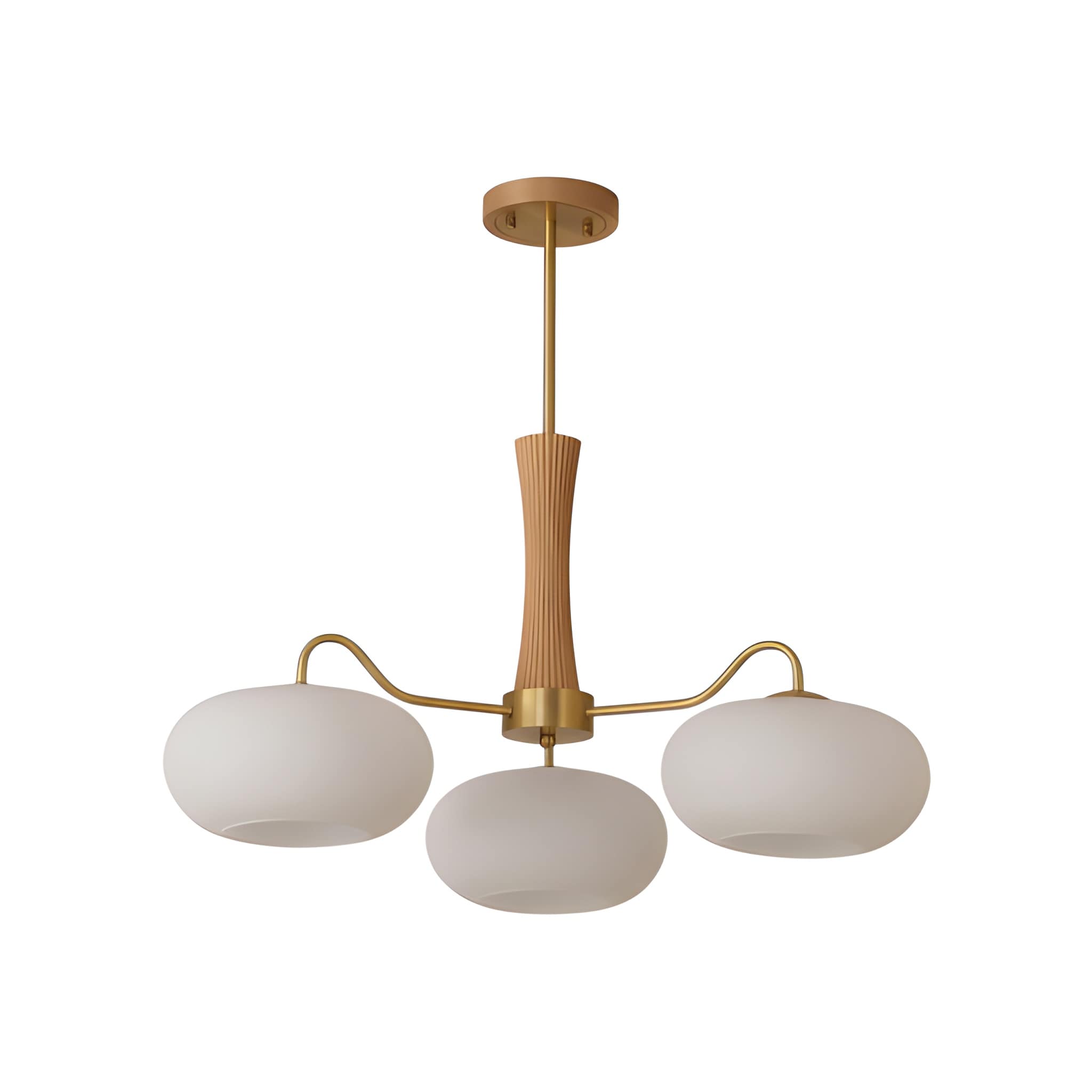 Persimmon Glass & Brass Chandelier - Natural Wood Mid-Century Chandelier