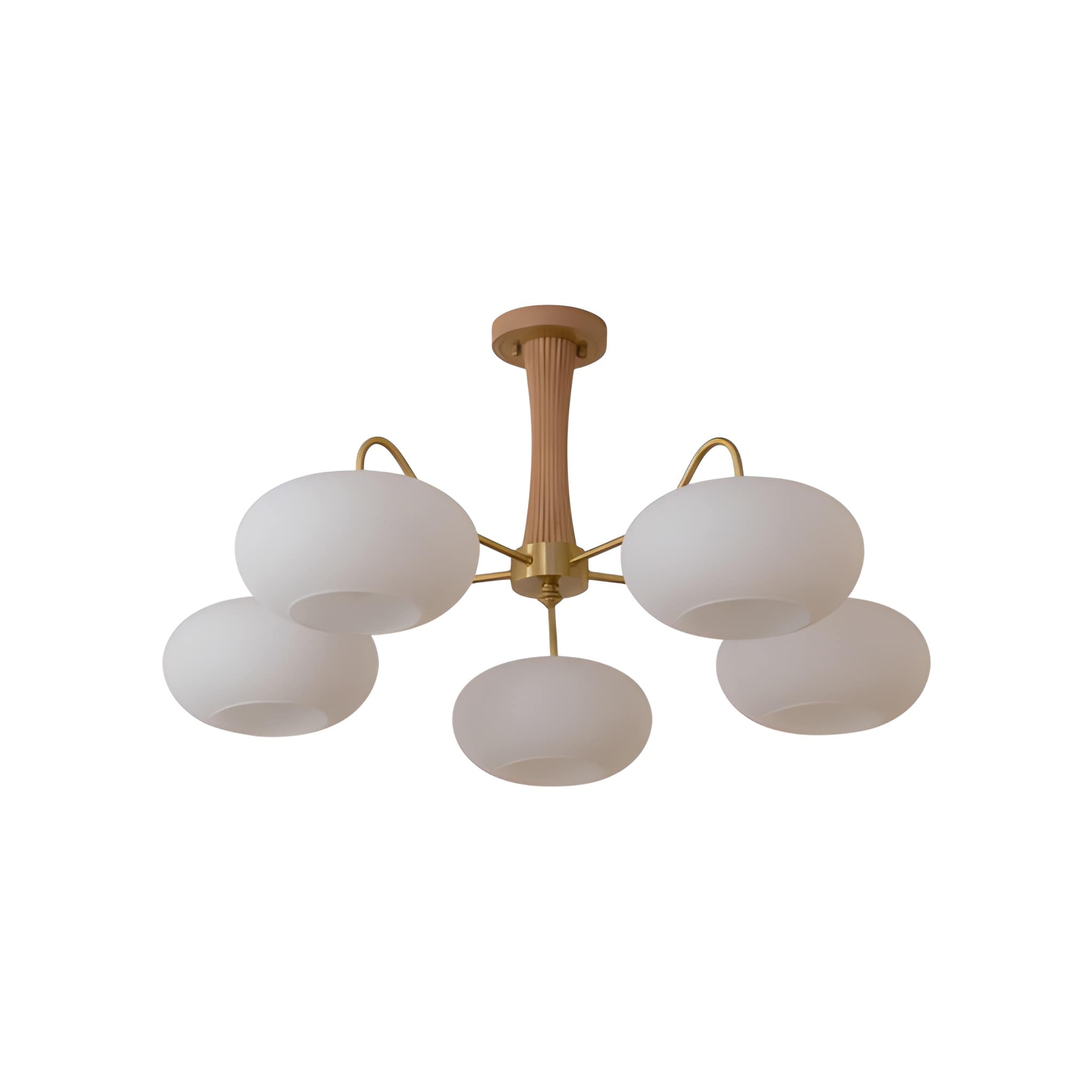 Persimmon Glass & Brass Chandelier - Natural Wood Mid-Century Chandelier