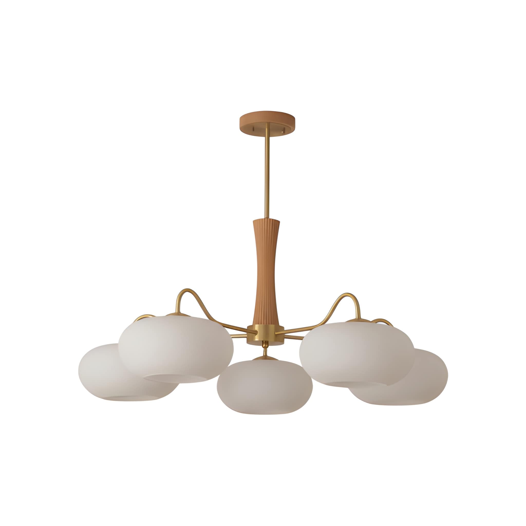 Persimmon Glass & Brass Chandelier - Natural Wood Mid-Century Chandelier