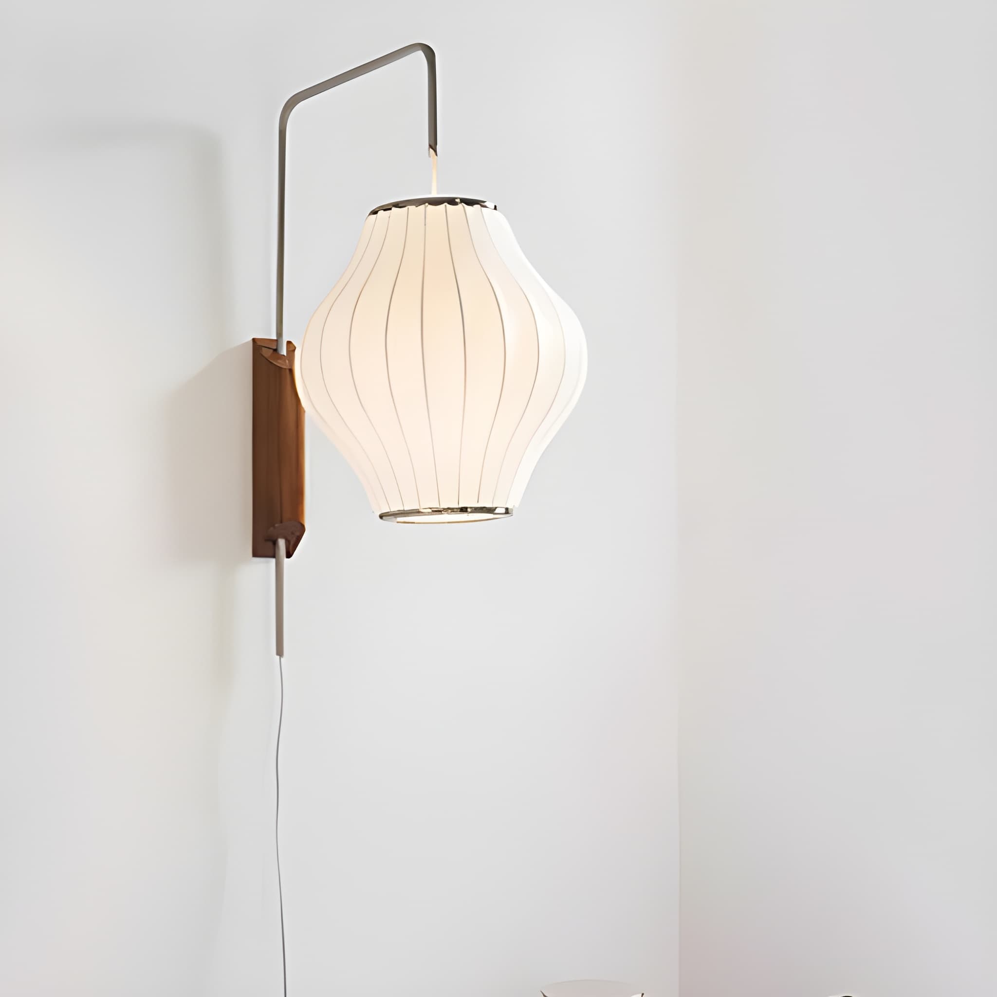 Mid-Century Modern Plug-In Wall Sconce - Adjustable Swivel Ball Light with Walnut Accent & Cord