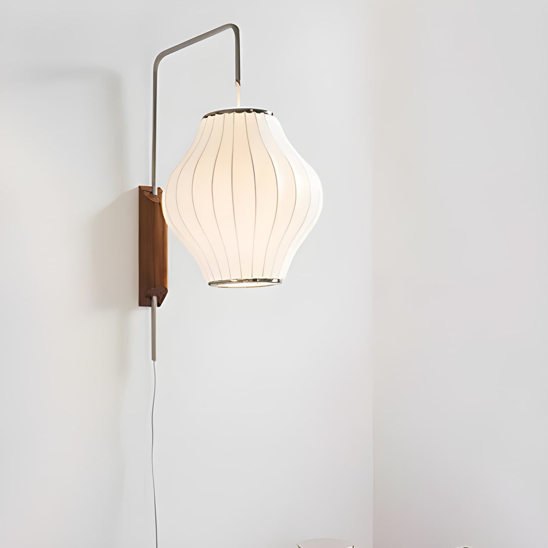 Mid-Century Modern Plug-In Wall Sconce - Adjustable Swivel Ball Light with Walnut Accent & Cord