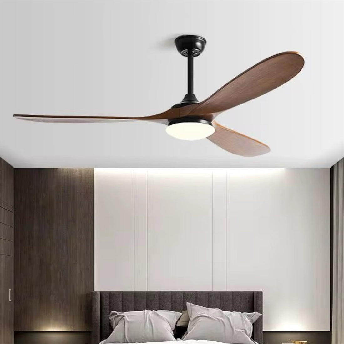 Ceiling Fan with Light, 3 Wood Blades, Remote Control, DC Motor, 42"/52"/60