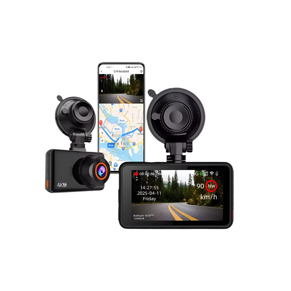 4K Front and Rear Car Dash Camera with Wi-Fi, Night Vision, Parking Monitor, DVR Recorder