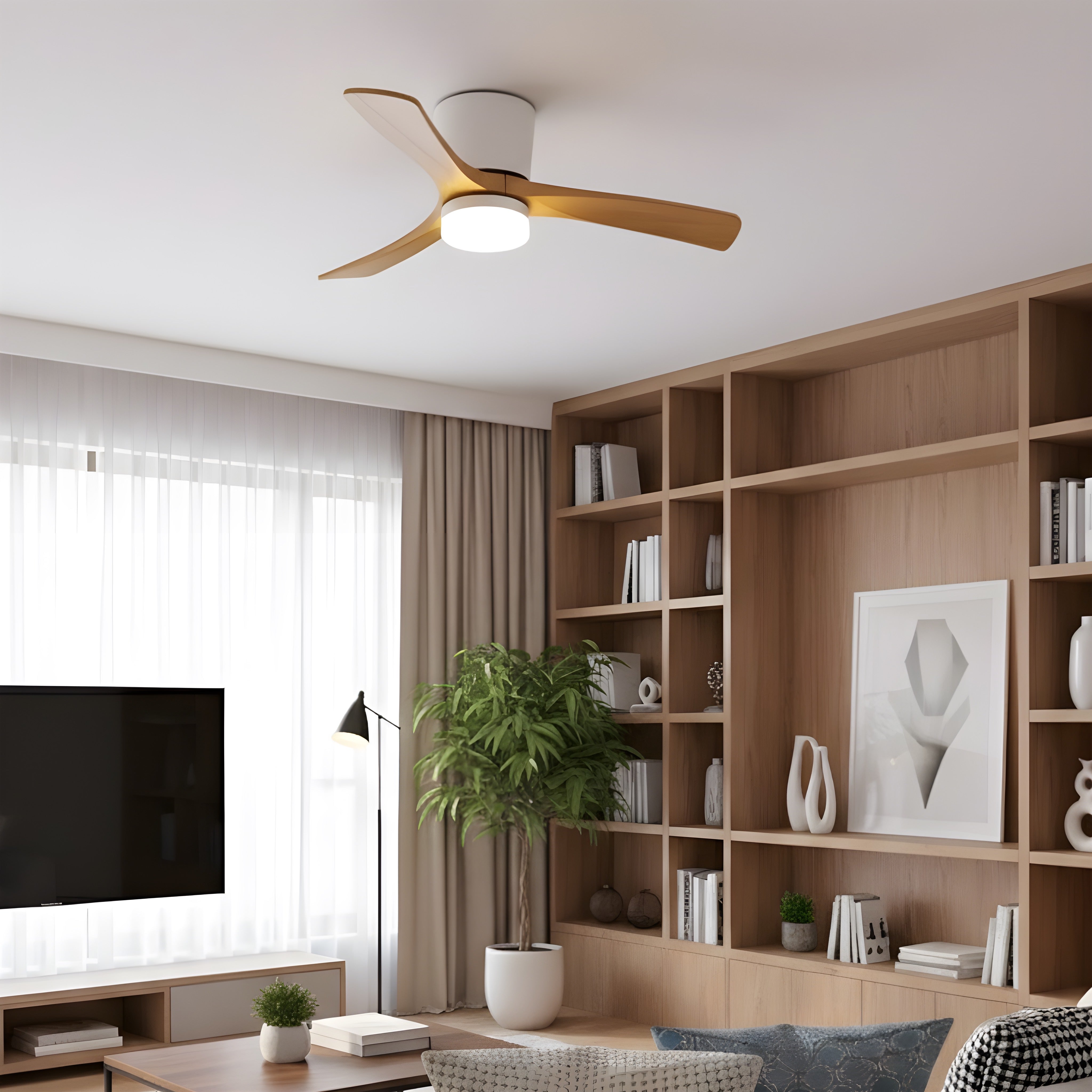 Wood Ceiling Fan with LED Light, 42"/52"