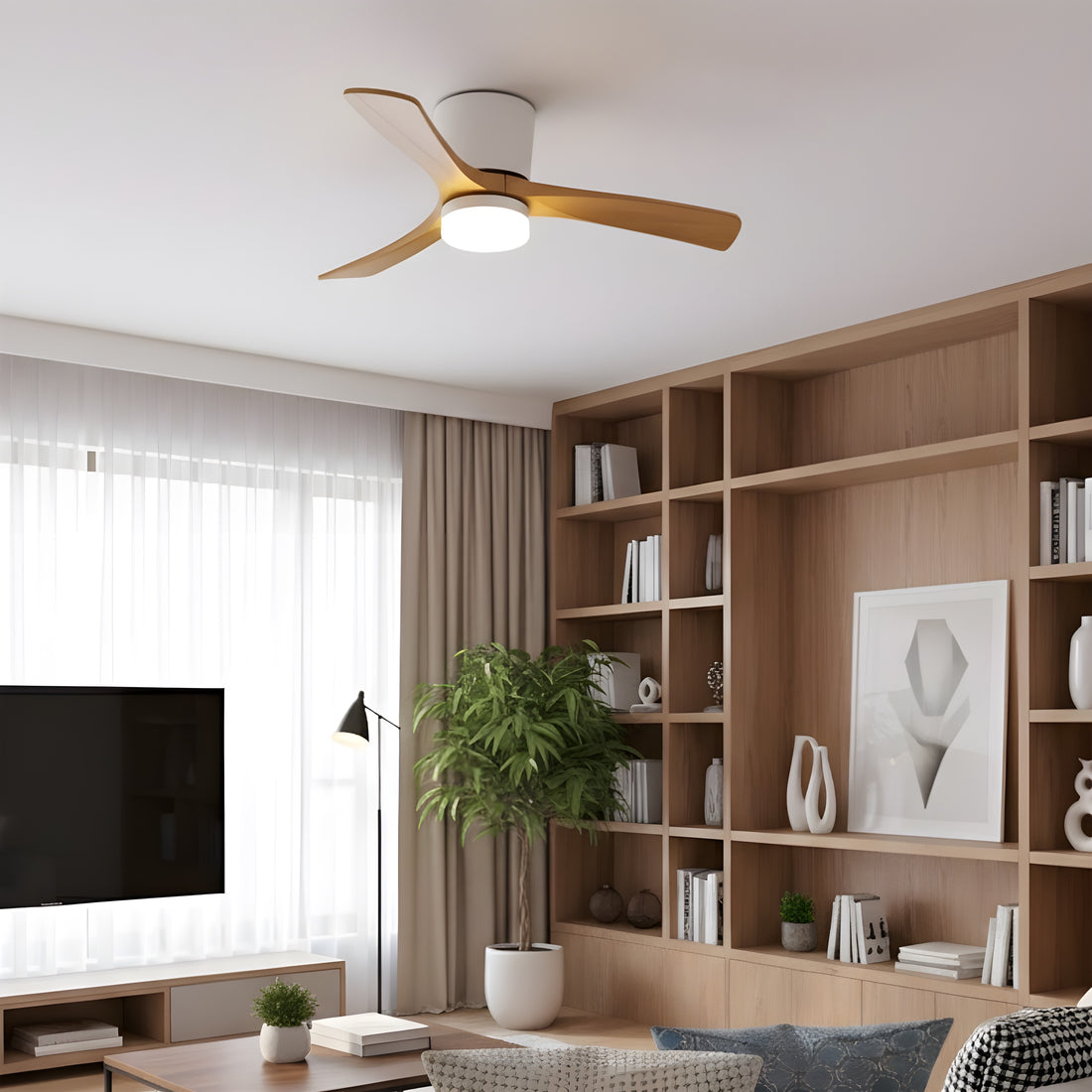 Wood Ceiling Fan with LED Light, 42"/52"