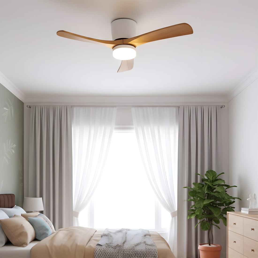 Wood Ceiling Fan with LED Light, 42"/52"