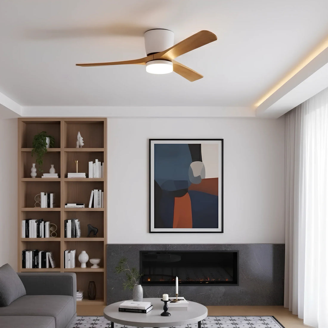 Wood Ceiling Fan with LED Light, 42"/52"