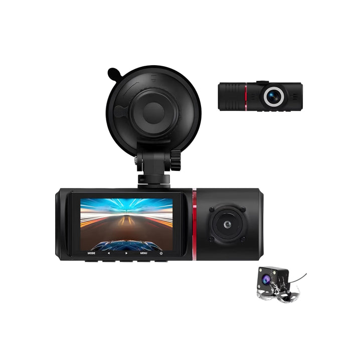 1080P 3-Camera Dash Cam for Car with Night Vision, Front and Rear DVR, 24H Parking Monitor