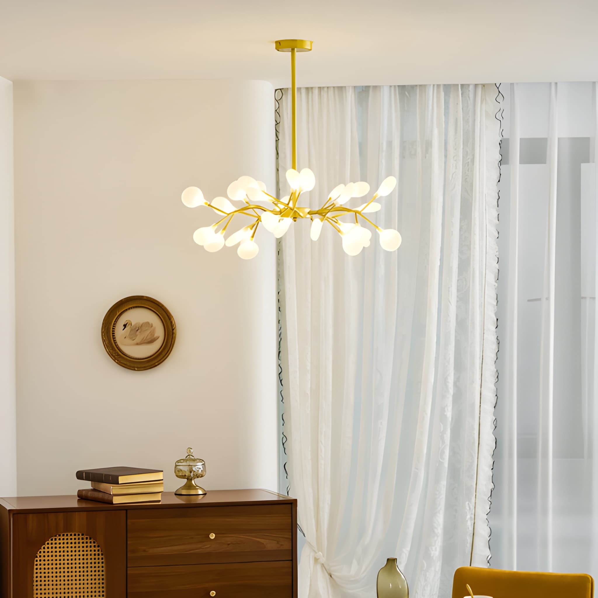 Glass Leaf Modern Sputnik Chandelier - Mid-Century Starburst LED Chandelier