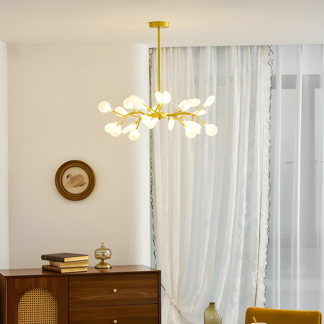 Glass Leaf Modern Sputnik Chandelier - Mid-Century Starburst LED Chandelier
