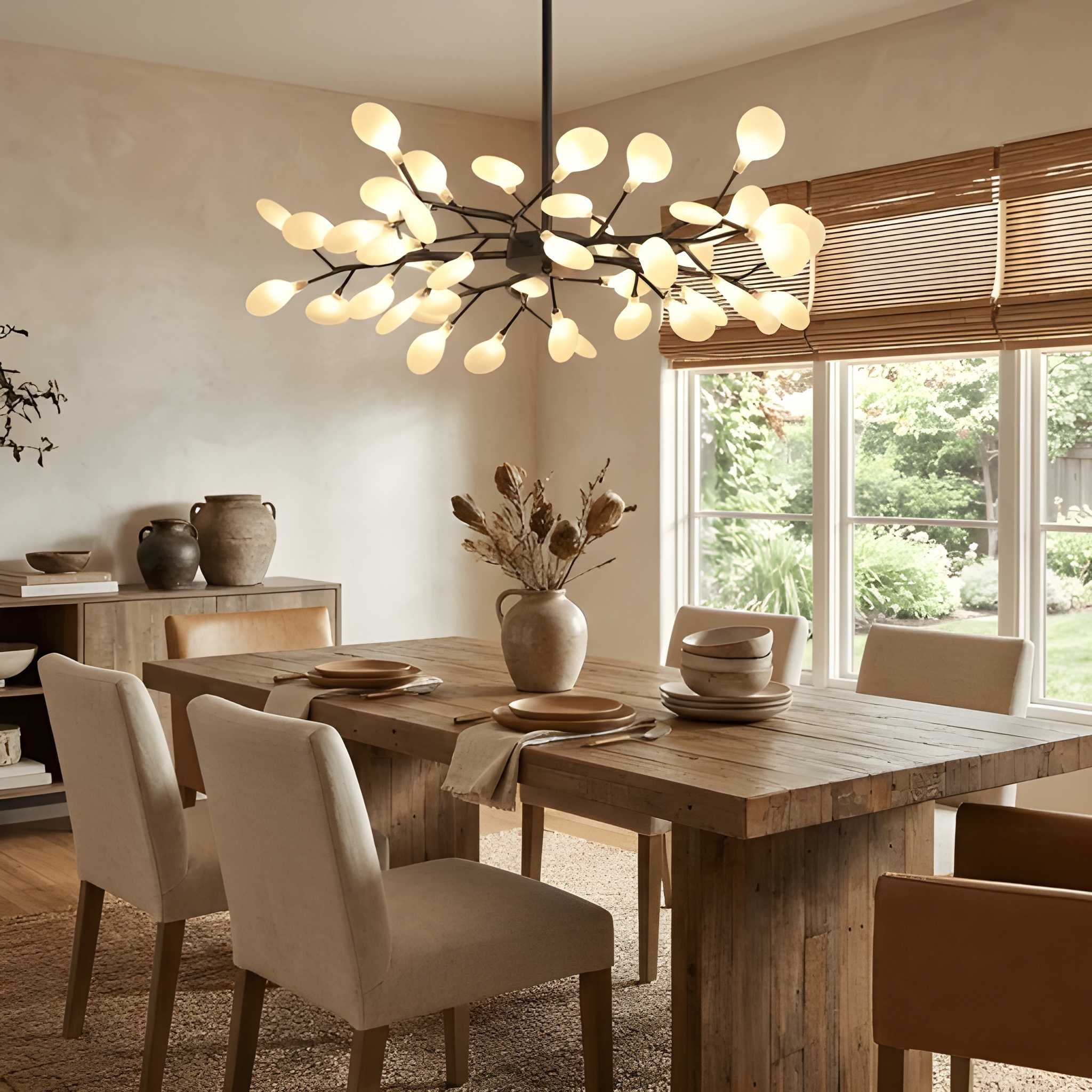 Glass Leaf Modern Sputnik Chandelier - Mid-Century Starburst LED Chandelier