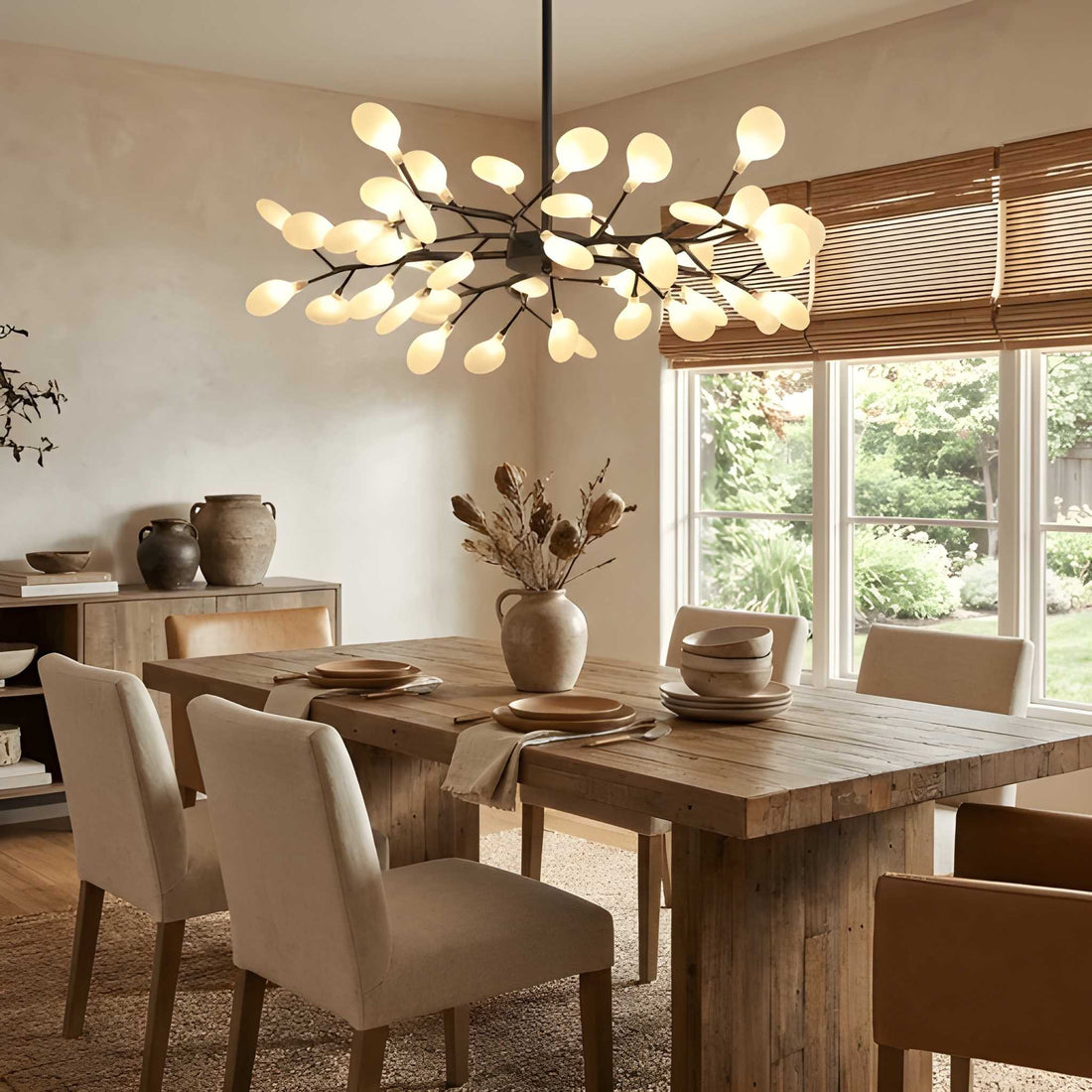 Glass Leaf Modern Sputnik Chandelier - Mid-Century Starburst LED Chandelier