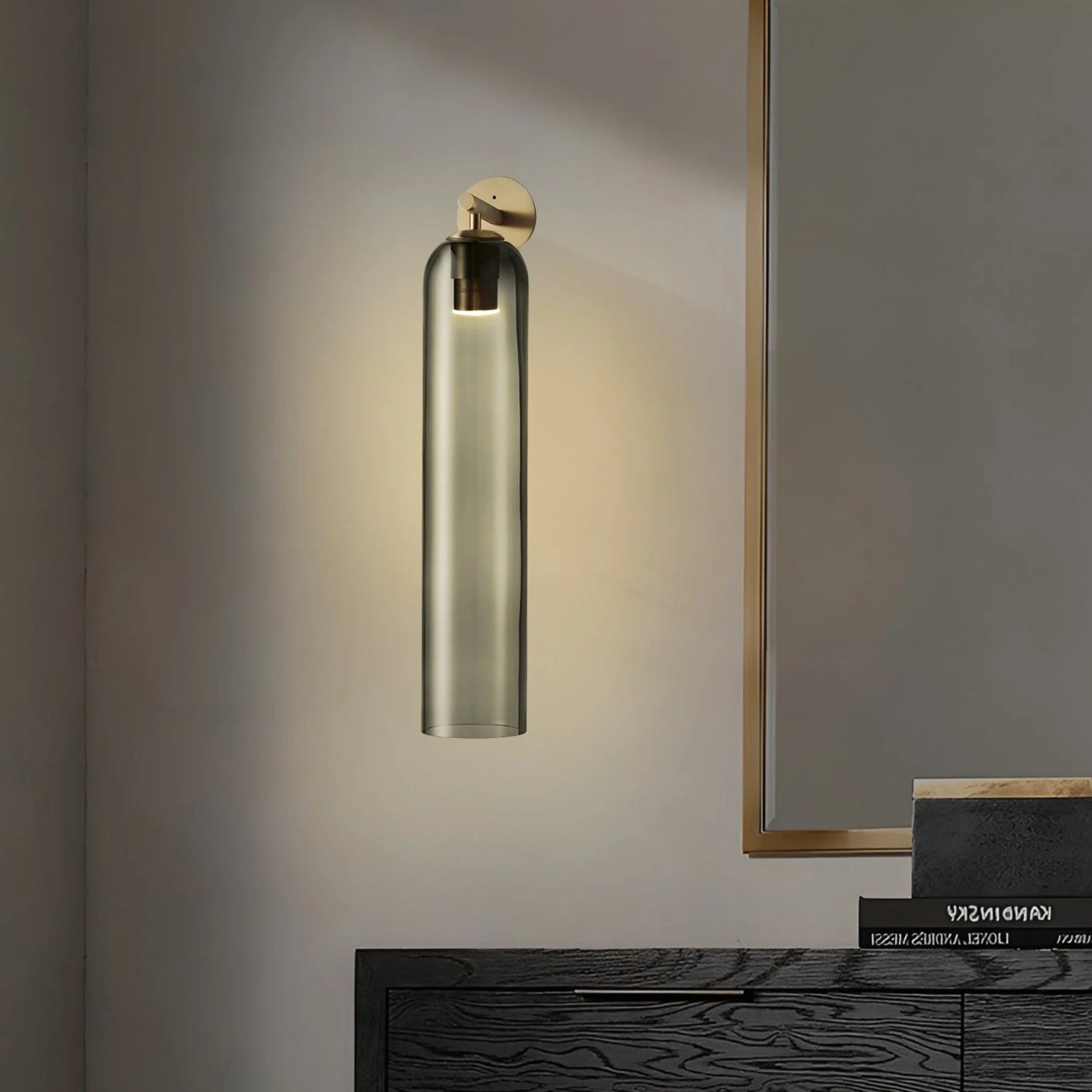 Art Glass Cylinder Wall Sconce with Light - Modern Mouthblown Glass