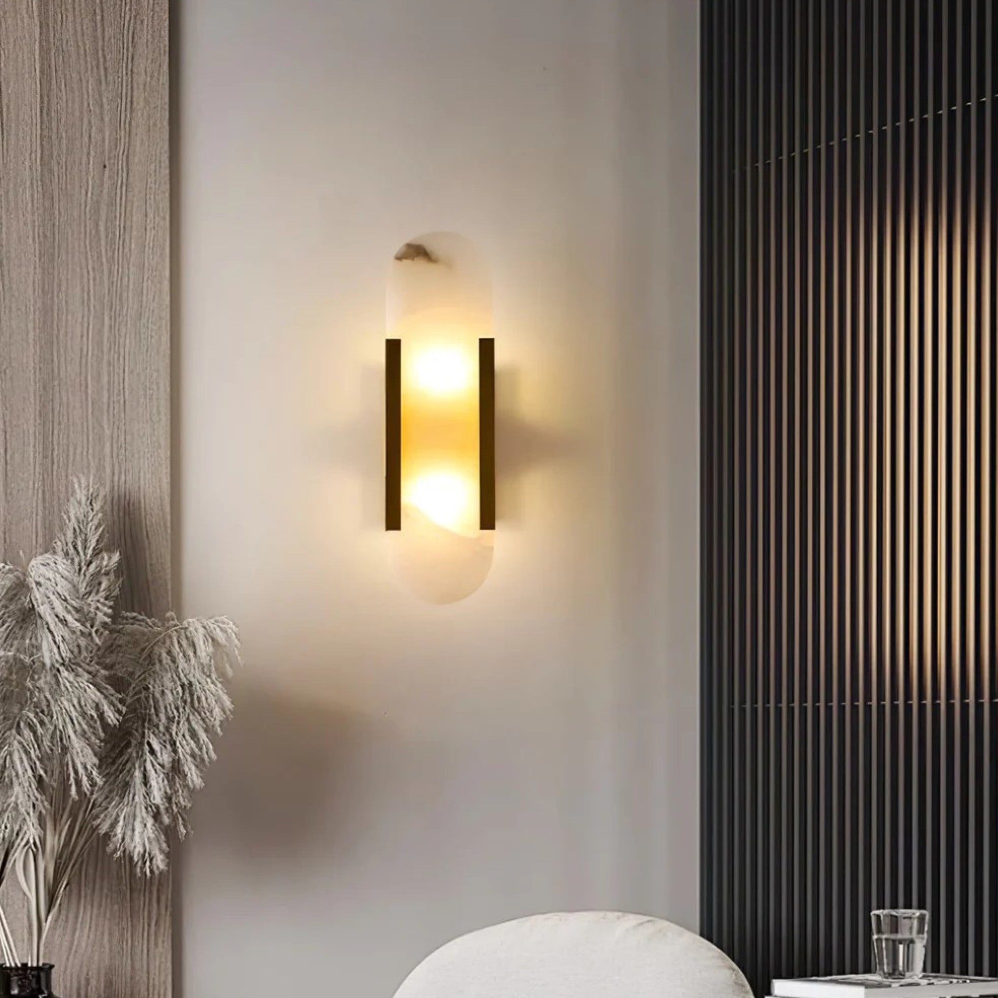 Natural Alabaster Wall Sconce with Light - Modern Brass Indoor Wall Light Fixture