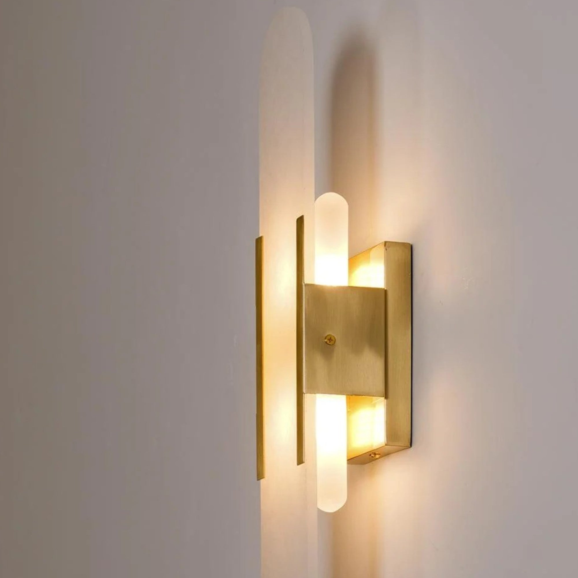 Natural Alabaster Wall Sconce with Light - Modern Brass Indoor Wall Light Fixture