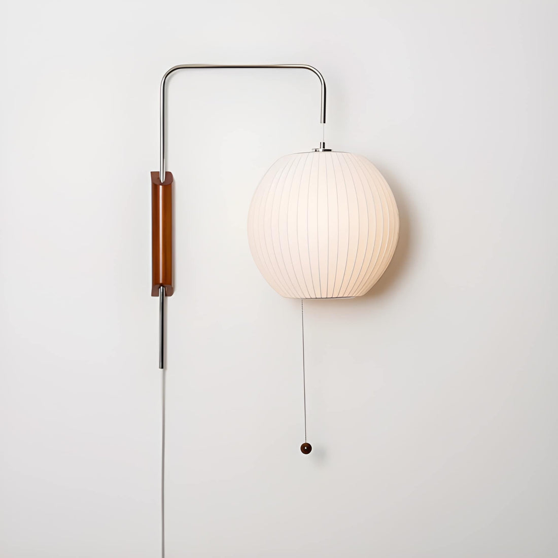 Mid-Century Modern Plug-In Wall Sconce - Adjustable Swivel Ball Light with Walnut Accent & Cord