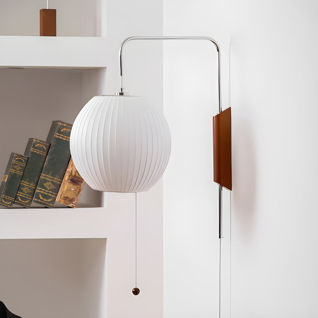 Mid-Century Modern Plug-In Wall Sconce - Adjustable Swivel Ball Light with Walnut Accent & Cord