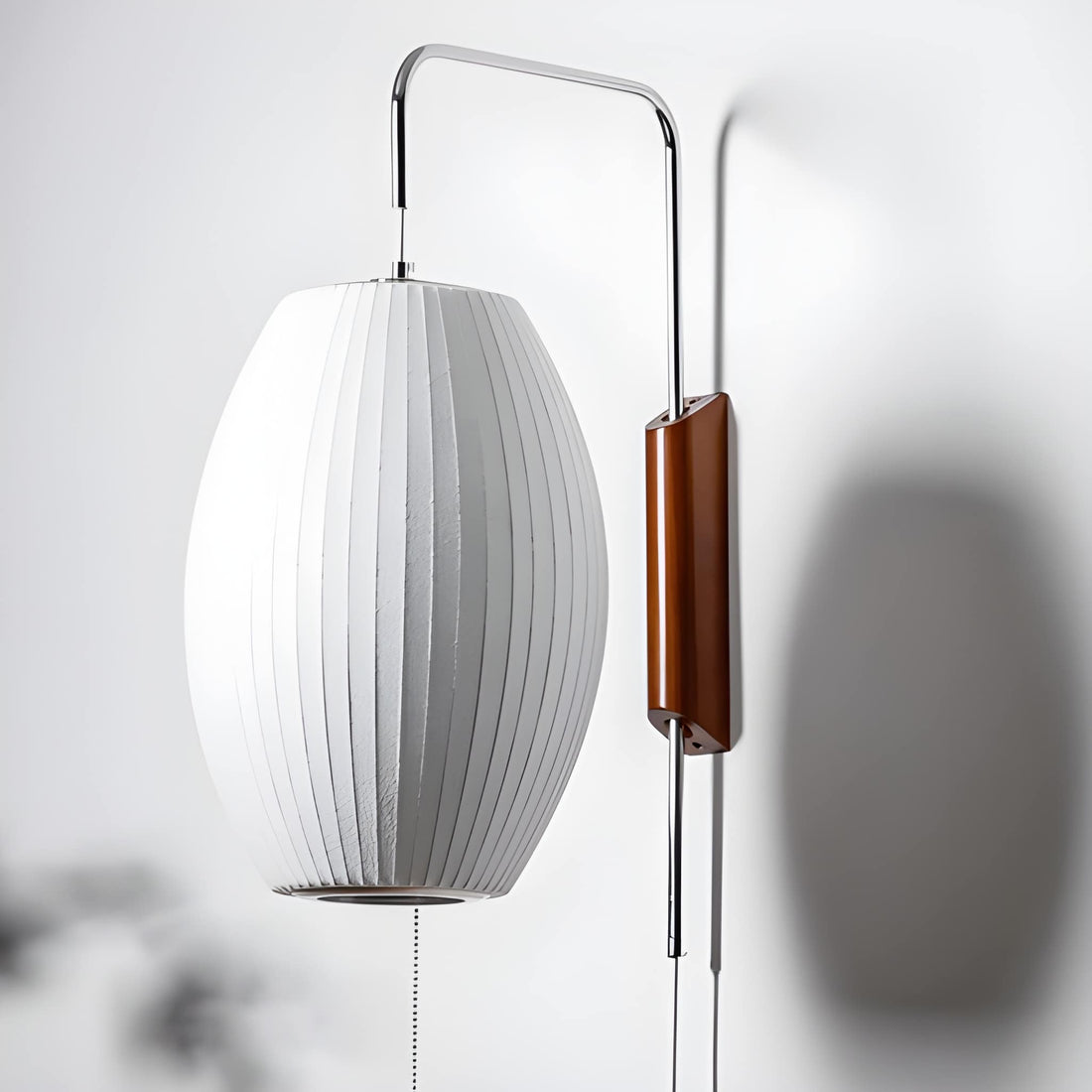 Mid-Century Modern Plug-In Wall Sconce - Adjustable Swivel Ball Light with Walnut Accent & Cord