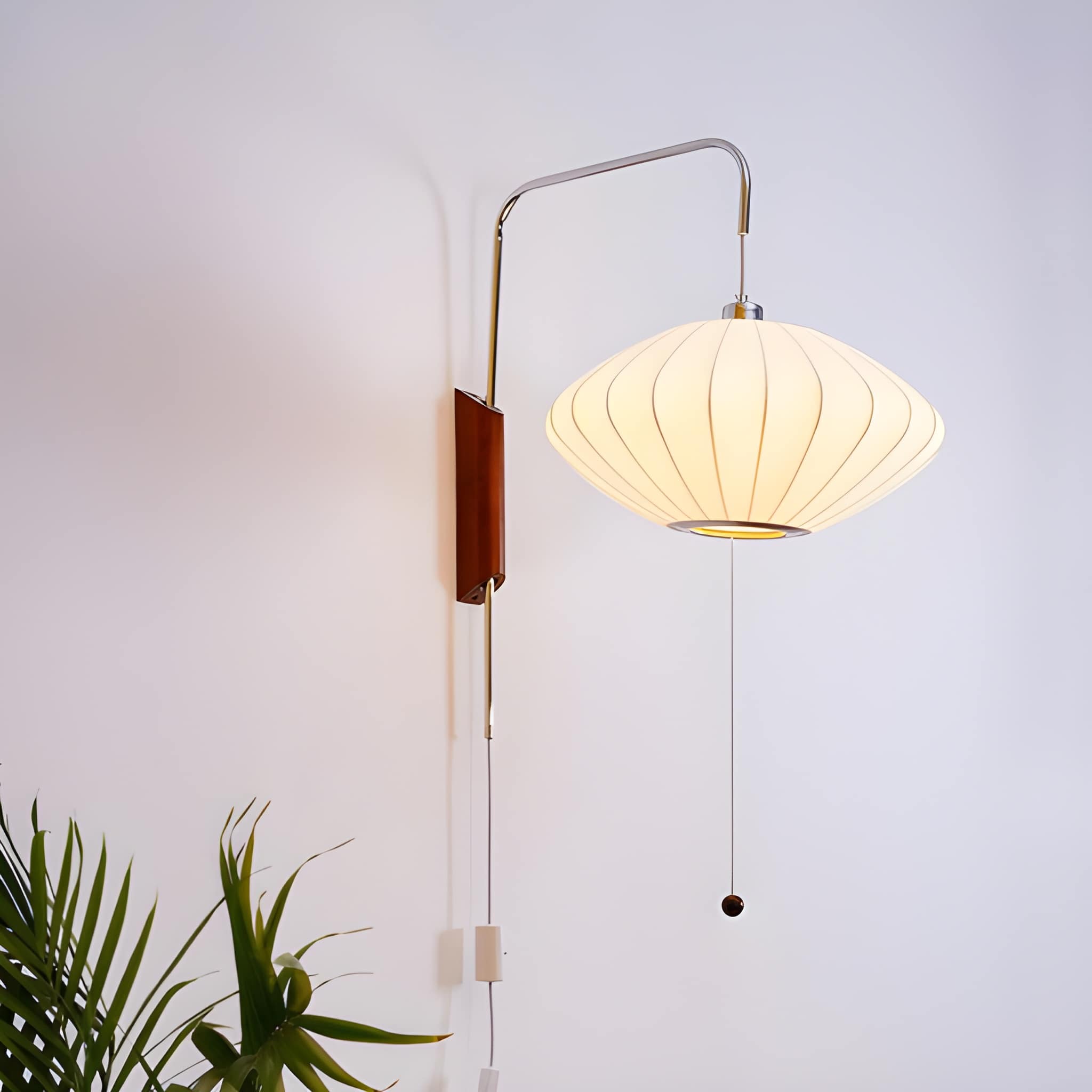 Mid-Century Modern Plug-In Wall Sconce - Adjustable Swivel Ball Light with Walnut Accent & Cord