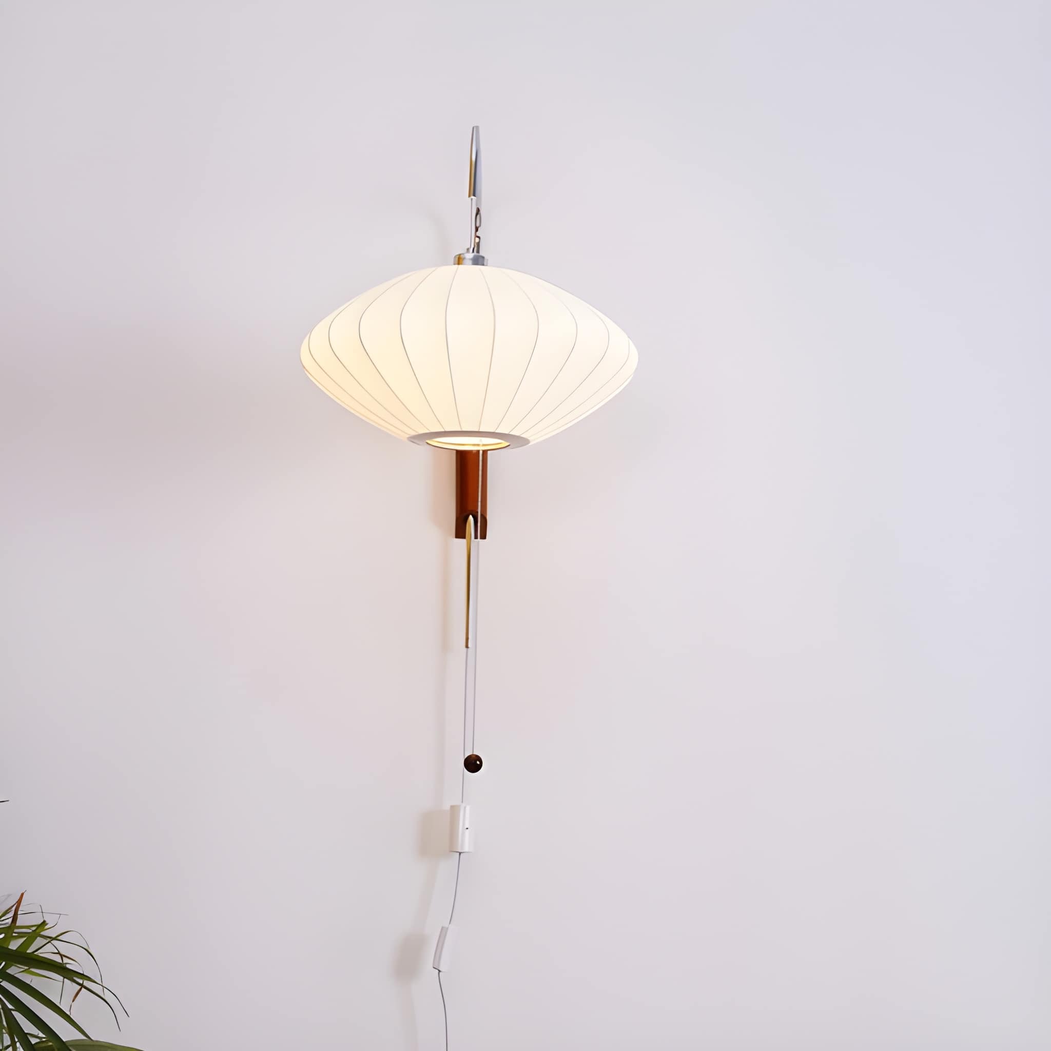 Mid-Century Modern Plug-In Wall Sconce - Adjustable Swivel Ball Light with Walnut Accent & Cord