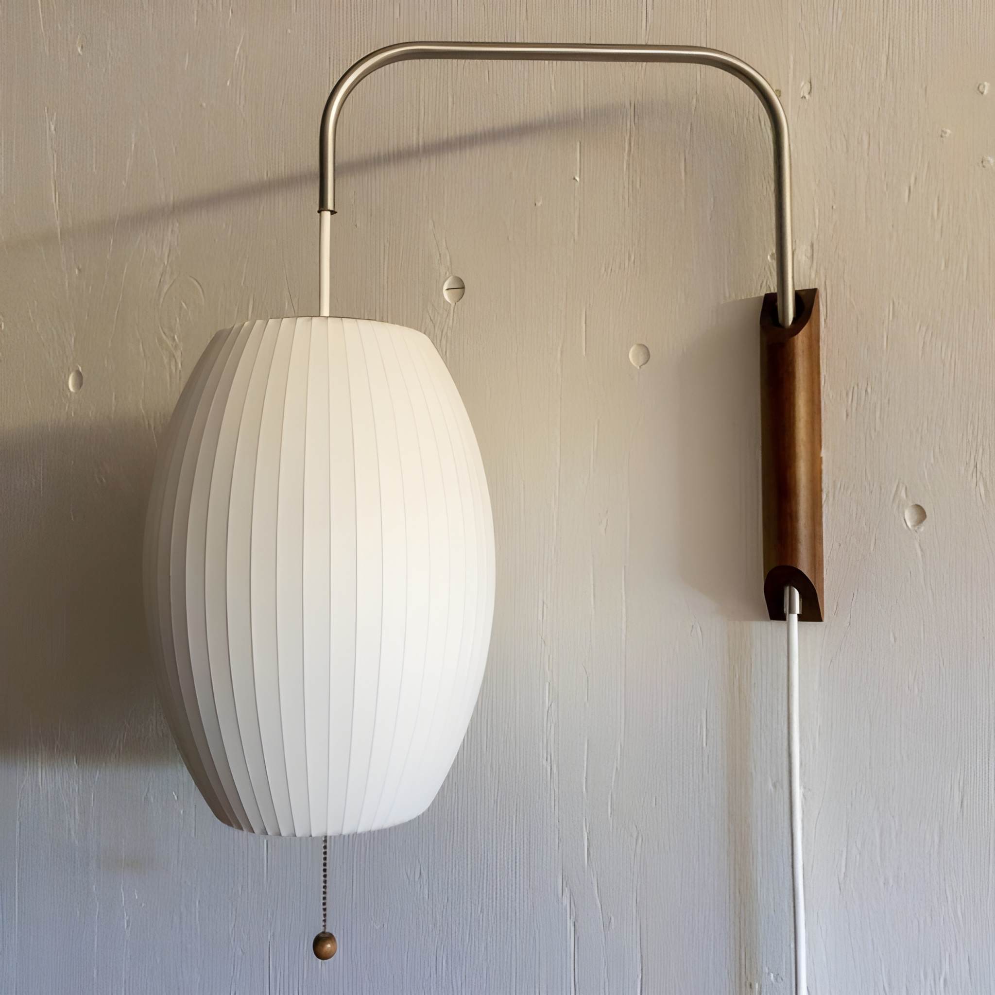 Mid-Century Modern Plug-In Wall Sconce - Adjustable Swivel Ball Light with Walnut Accent & Cord