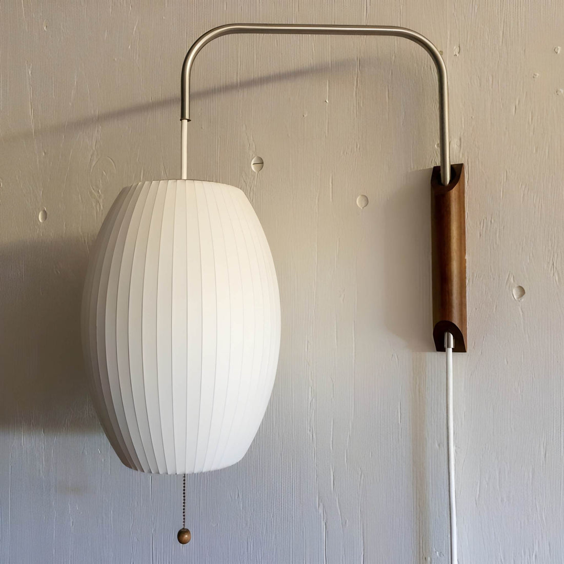 Mid-Century Modern Plug-In Wall Sconce - Adjustable Swivel Ball Light with Walnut Accent & Cord